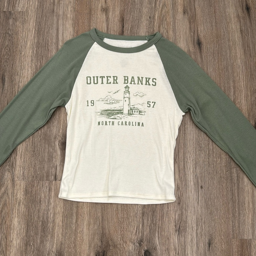outer banks crème and green long sleeve